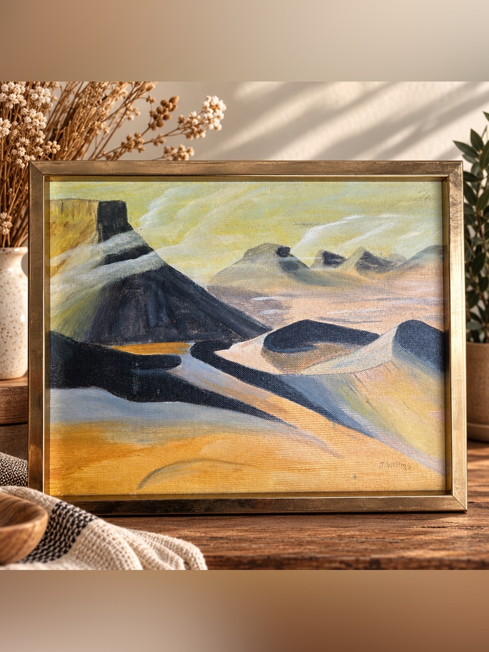 ✨Vintage✨| MCM | Original Signed Oil Painting - J. Willms | Desert Landscape 🏜️